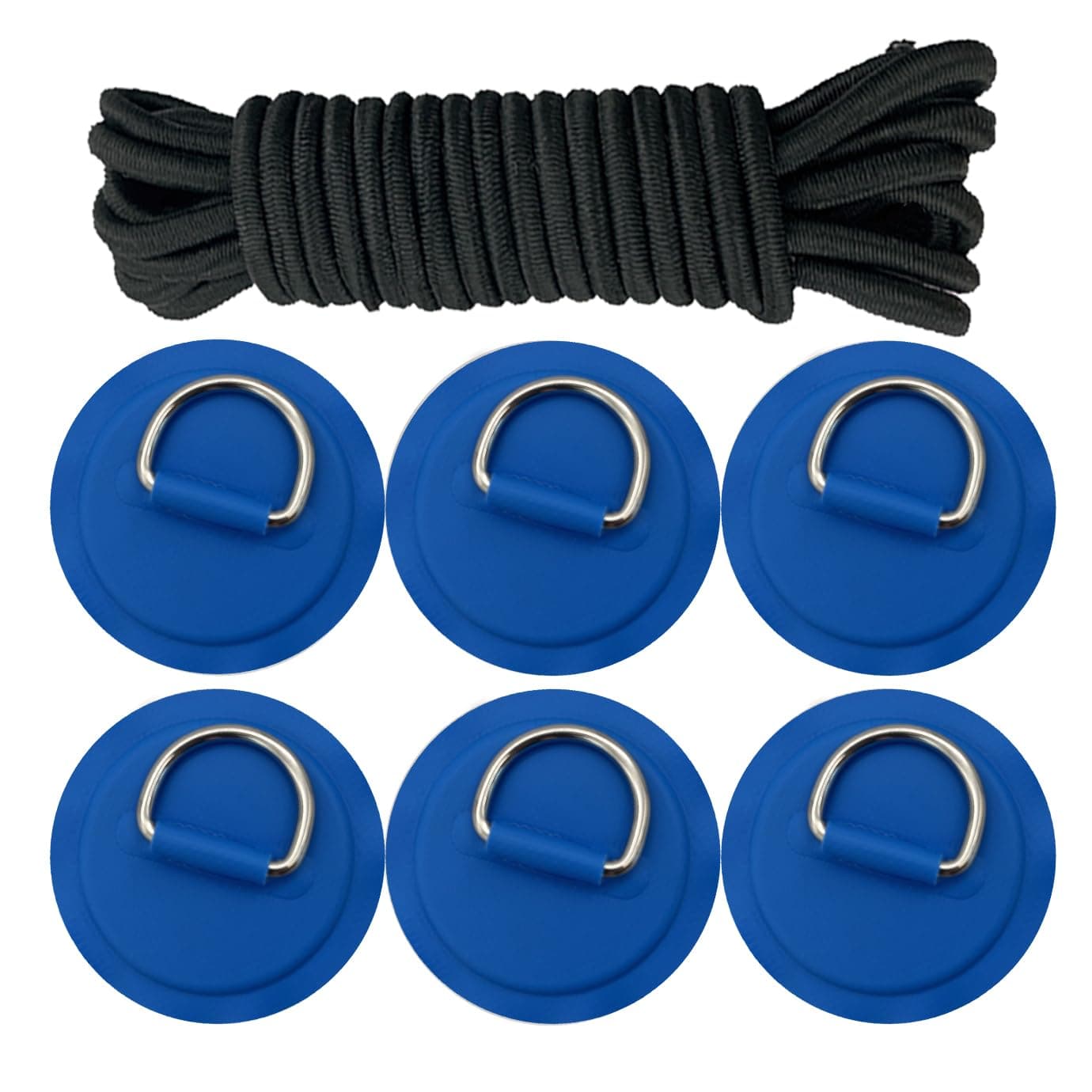 Golden Muhe 6 Pcs Stainless Steel D-Ring PVC Patch & Elastic Bungee Shock Cord for Sup Kayak Paddleboard Inflatable Boat