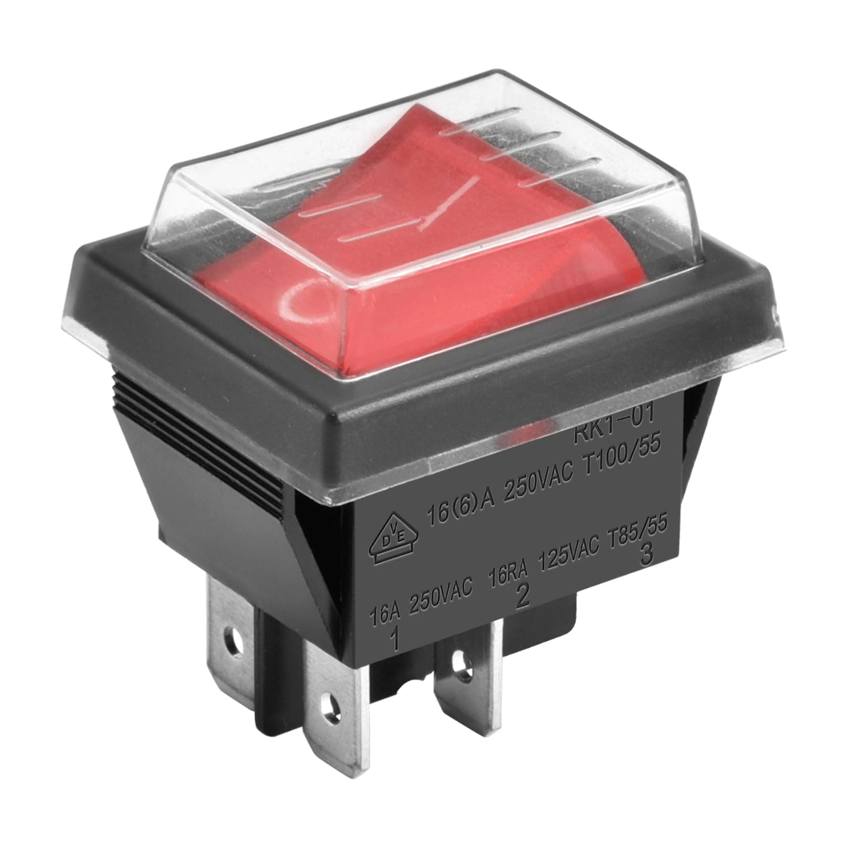 Heschen Rocker Switch ON-Off DPST 4 Terminals Red Light 16A 250VAC with Waterproof Cover