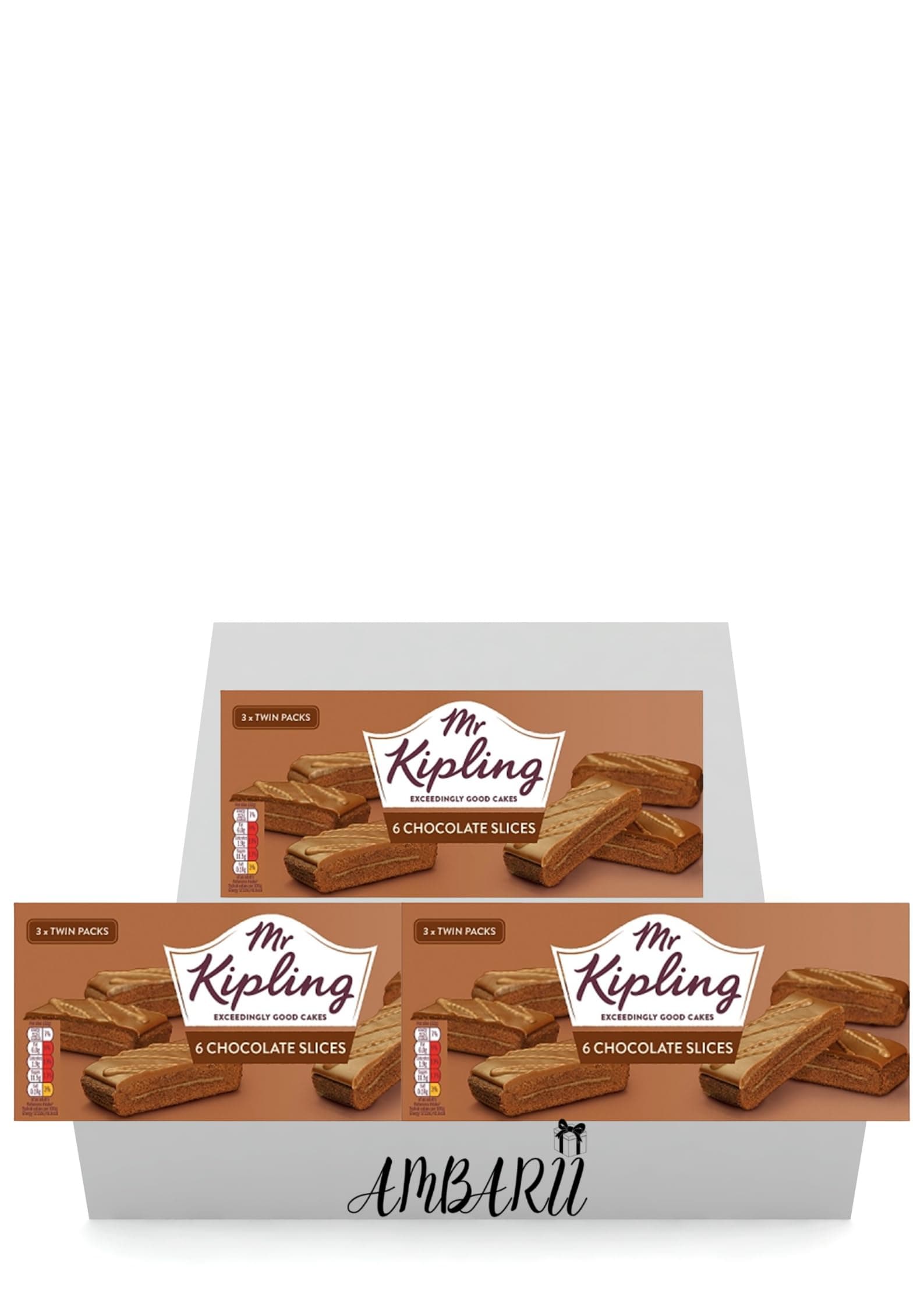 Mr Kipling Chocolate Slices Cakes Multipack Snacks, 6 Individual Cakes, Pack of 3