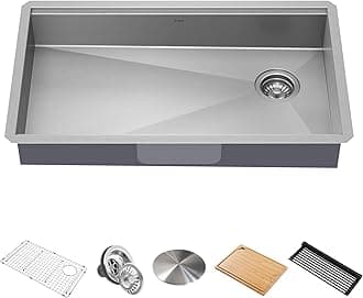 KWU110-32/5.5 Kore ADA Workstation 32-inch Undermount 16 Gauge Stainless Steel Single Bowl Kitchen Sink with Accessories, 32 Inch