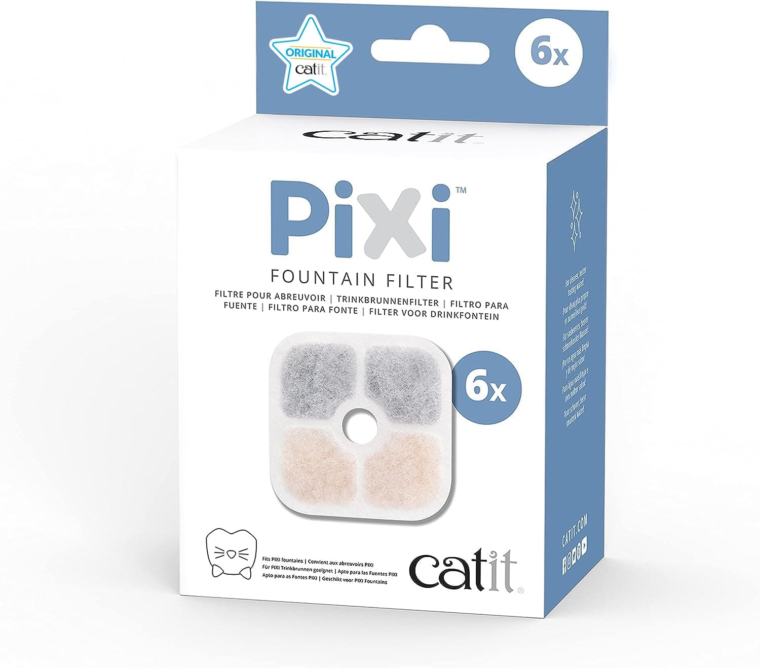 Catit PIXI Cat Drinking Fountain Original Filter, Official Replacement Triple Action Water Filter, 6-Pack, White