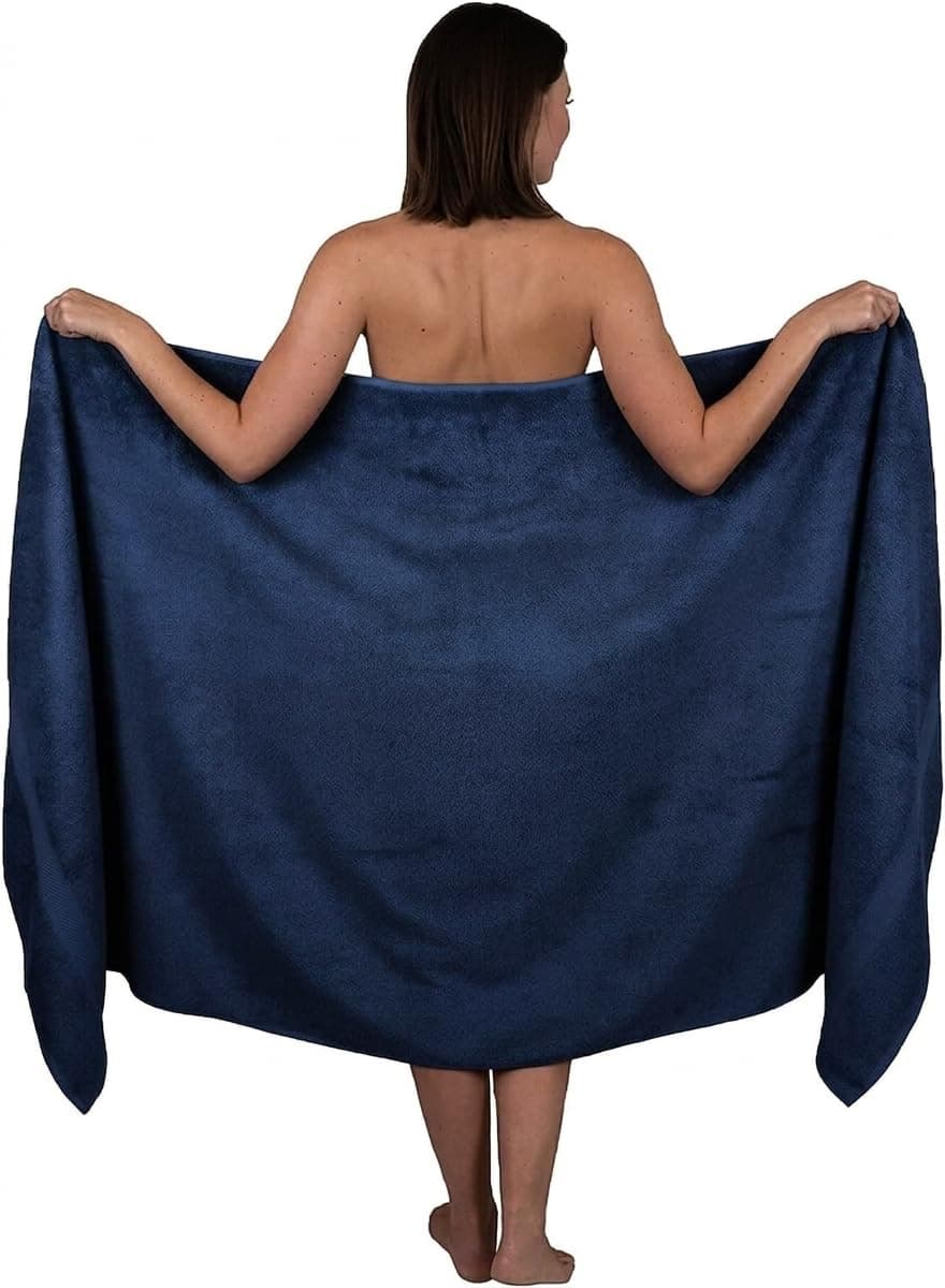 Extra Large Bath Sheet 100 x 200 cm Super Jumbo Big Bath Sheets Towels Beach Body Wrap XL Bath Towels 600-GSM (Navy)