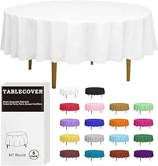 D&Z 6 Pack White 84" Round Plastic Tablecloth Table Cloth Disposable Table Covers for Party Birthday Wedding Christmas
