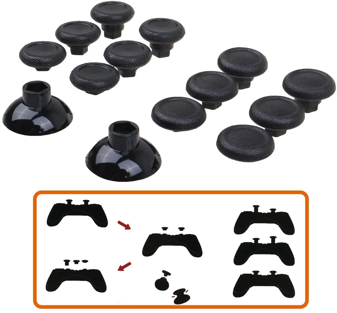 Pandaren® Professional Replacement Swap Analog sticks (12 + 2 pcs) for PS4/Slim/PRO Controller & Xbox One/S/X Controller, BLACK