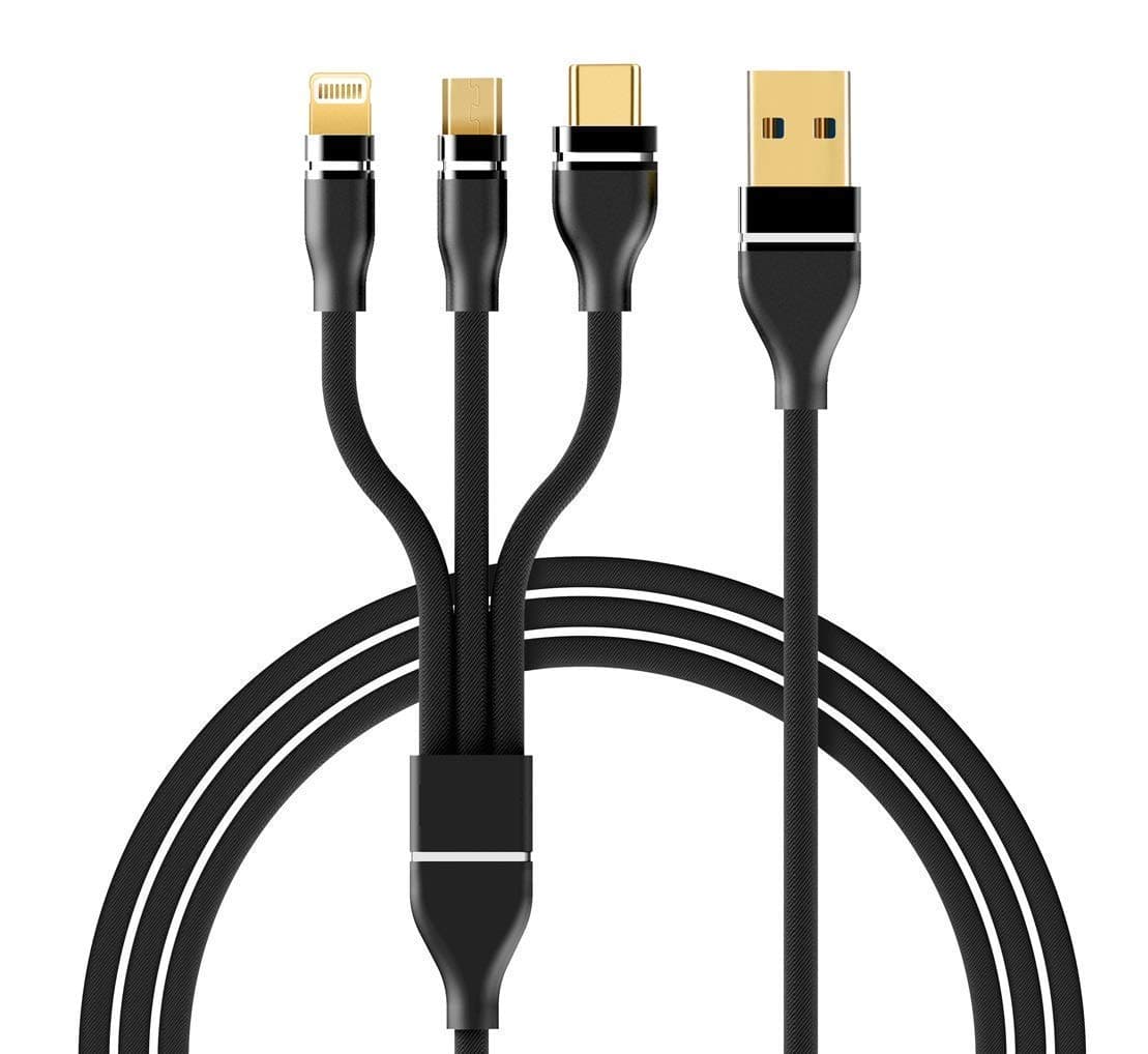 3 in 1 Fast Charging Data Cable For Micromax Unite 3 Q372 Original Data Cable Micro USB Fast Charging Cable Quick Charge Cable Speed Upto 2.4 Amp Multi Charger Cable for Micro USB, iOS and Type-C Devices, Mobile Tablet PC Laptop Android Smartphone with 1.2m (3.9 ft.)