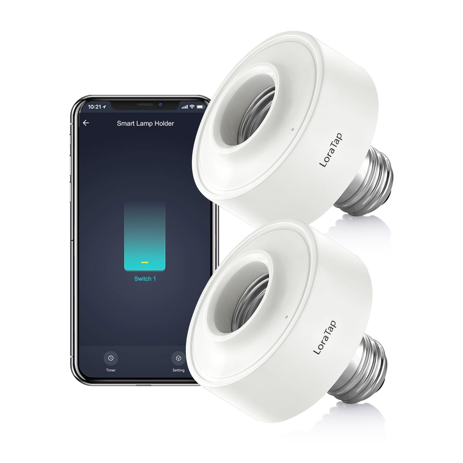 Smart WiFi Bulb Socket E26 2 Pack Wi-Fi LED Light Bulb ﻿Timer Lamp Holder Adapter, Voice Control with Amazon Alexa and Google Home, Smart Life App Control from Anywhere by Phone, 30W Max.