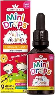 Natures Aid Mini Drops Multi-Vitamin for Babies & Kids 50ml – 9 Essential Vitamins Support Growth & Immune Health for Children Age 0-5 Years Old – Sugar Free Vegan Non-GMO Gluten-Free Dropper Included