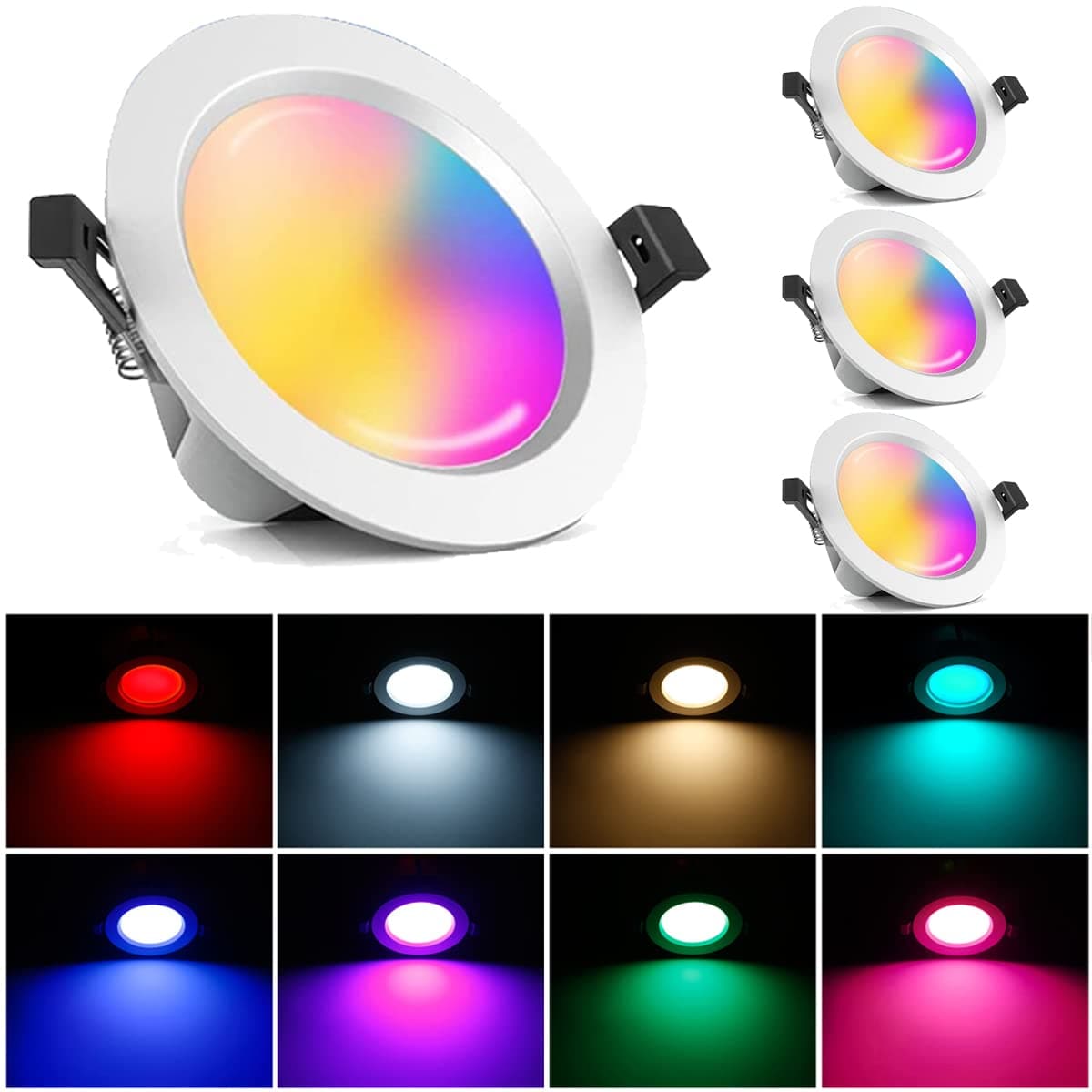 LED Downlight Dimmable RGBCW,Bluetooth Mesh Color Changing 5W 300LM LED Recessed Ceiling Spotlights for Living Room Bedroom Bars (4 Pack)