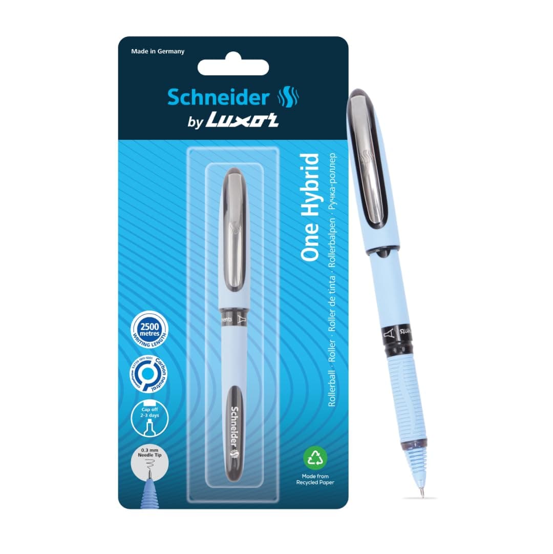 Luxor Schneider, One Hybrid Roller Ball Pen - Black, 0.3mm, 2500 mtrs writing length, Waterproof Ink, Consistent ink flow, Ideal for Professionals & Office essential