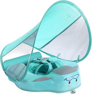 Mambobaby Float Inflatable Swim Trainer with Canopy for Infants and Toddlers 3-24 Months Anti Flip Design UPF 50+ Safe and Comfortable Baby Pool Float