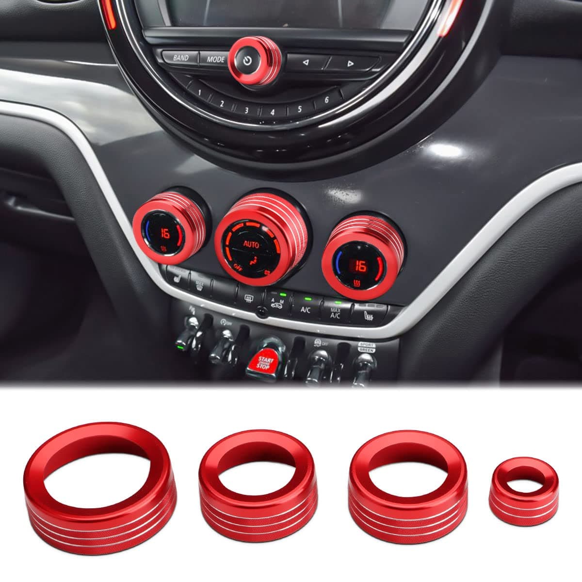 Auovo Volume Knob Covers for MINI Cooper - Compatible with 2014-2022 Air Conditioner Switch Rings