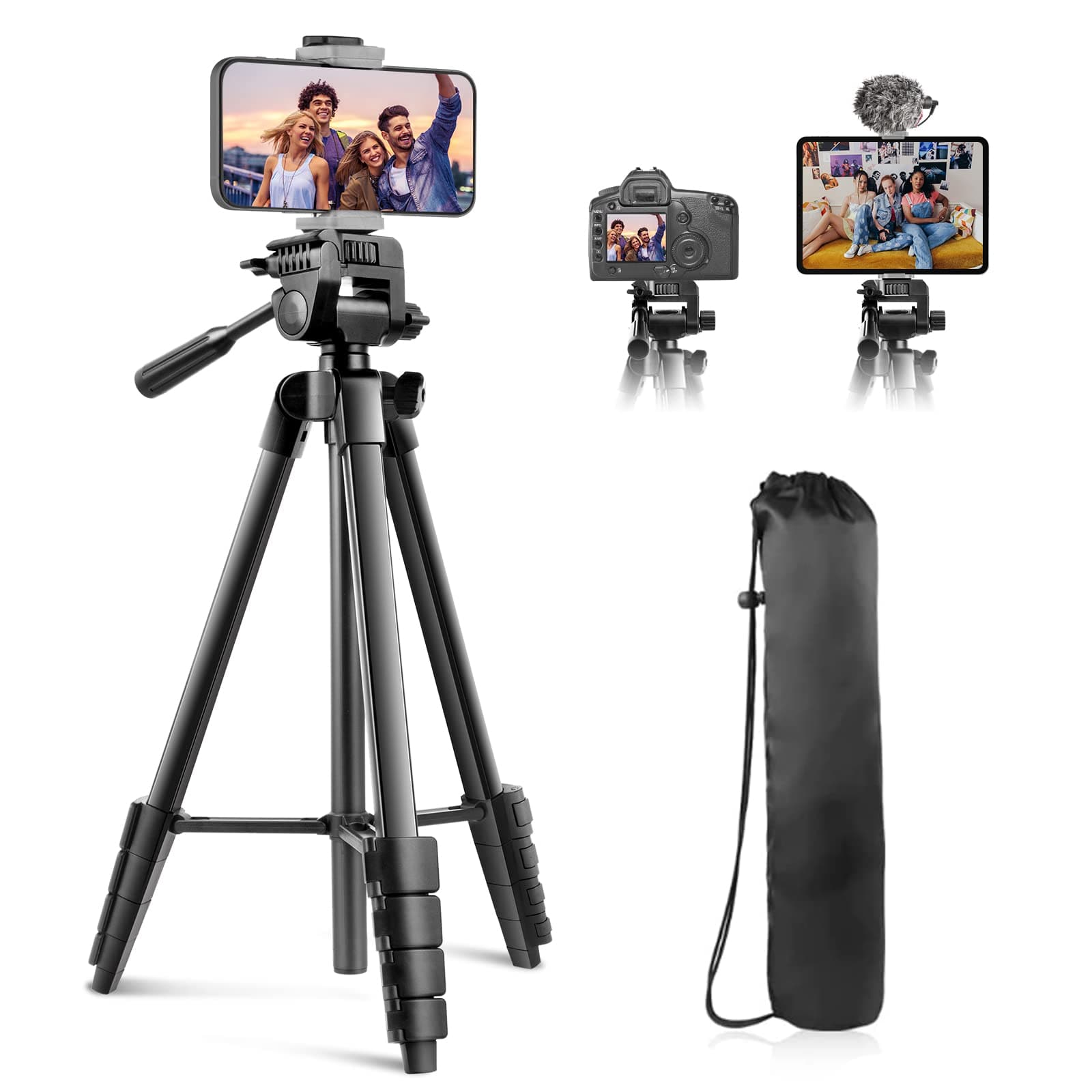 64" Phone Tripod Stand,Selfie Stick Tripod Extendable for Phone,Camera and iPad with Wireless Remote and Phone Holder, Aluminum Tripod Stand for Video Recording/Selfies/Live Stream