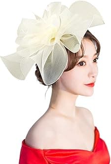 LONTG Women Fascinator Headband Pillbox Hat Big Flower Wedding Bridal Headdress Headpieces Race Ascot Hat Burlesque Feather Flapper Hair Accessory for Evening Cocktail Party Prom Church Hen Party