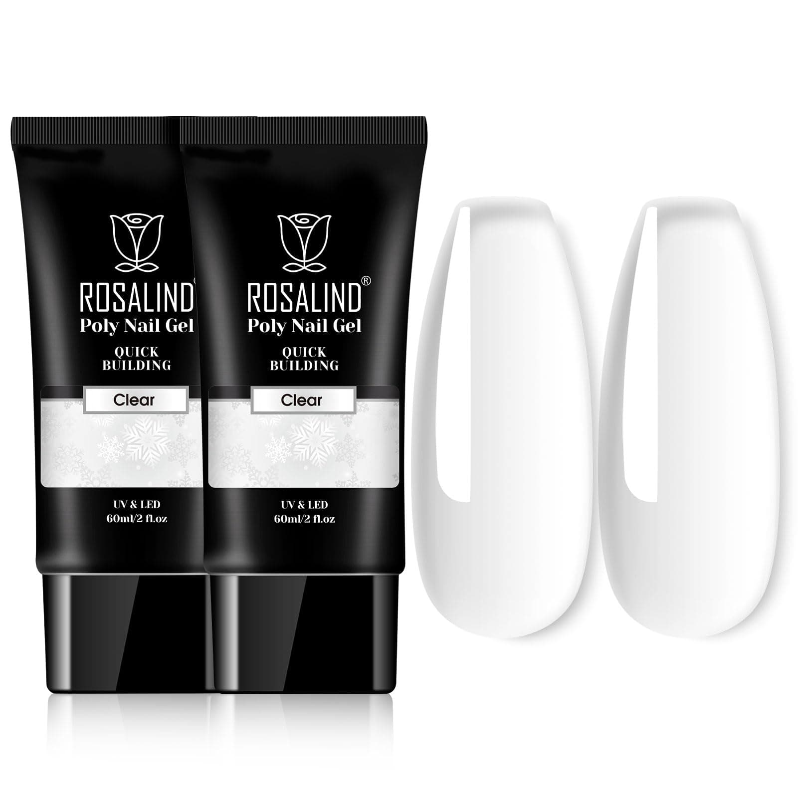 Clear Acrylic Poly Extension Gel, 2-Pack 60ml Poly Nail Gel Kit - Nail Builder for Thickening, Easy DIY Use with UV Lamp