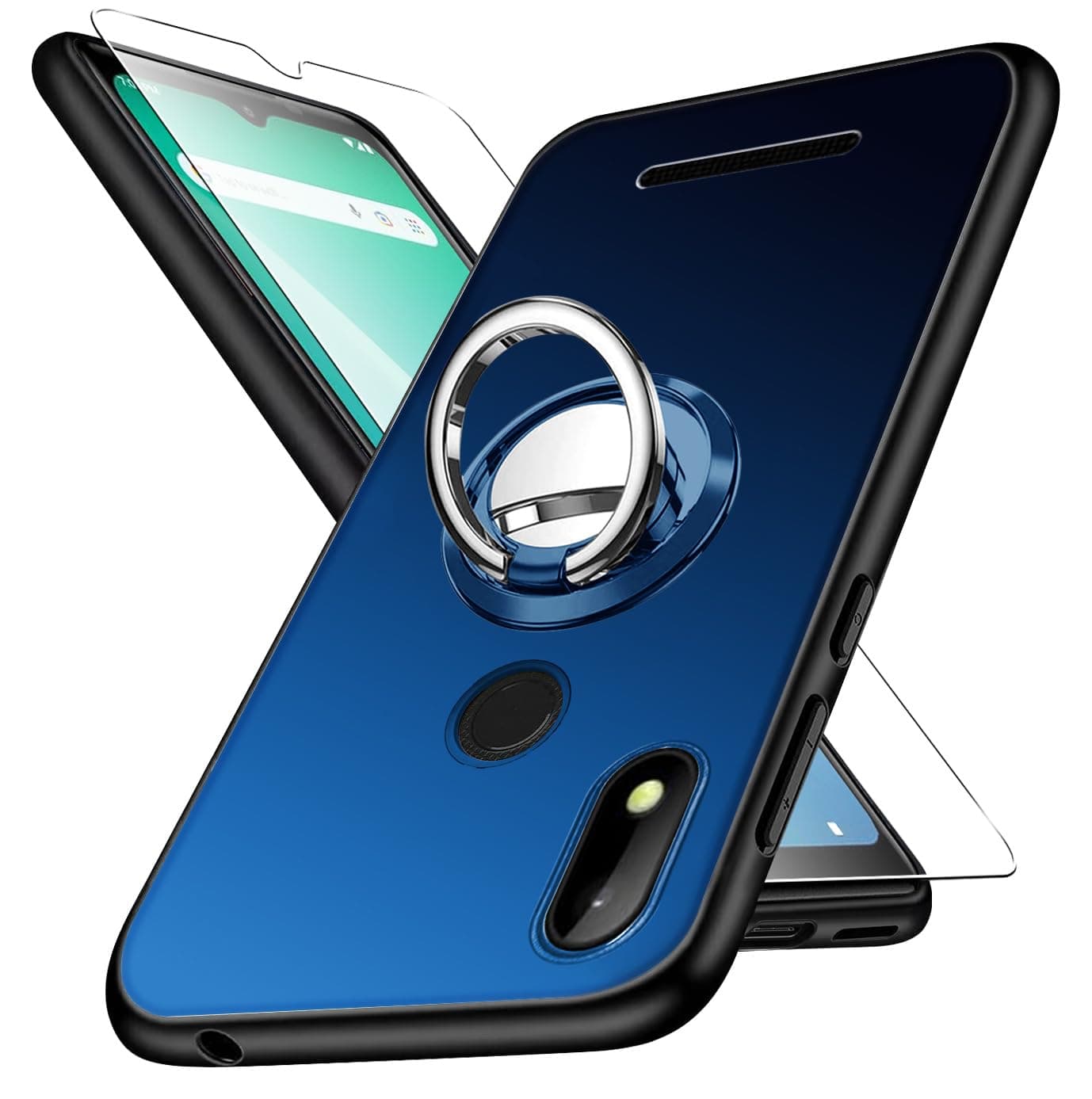 Case for HotPepper Chilaca HPPL60A Phone Case Hide Telescopic Folding with Ring Kickstand Shockproof Protective Cover ，with 1pcs Screen Protector Reinforced Corners TPU Blue