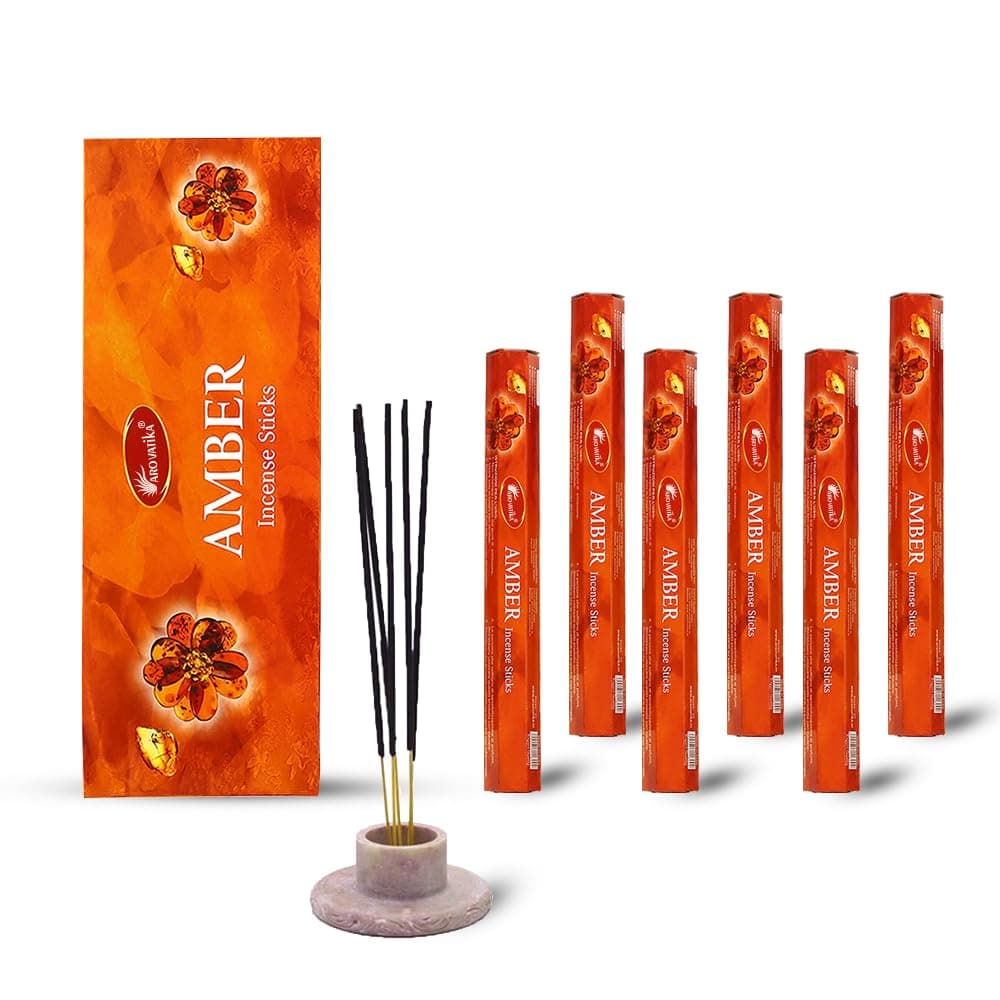 ARO VATIKA Amber Perfumed Hexa 6 Pack Natural Masala Incense Sticks | Hand Rolled Agarbatti | Best for Home Fragrance & Prayer | Low Smoke | Burn Time- Approx 40 Mins (Total- 120 Sticks)