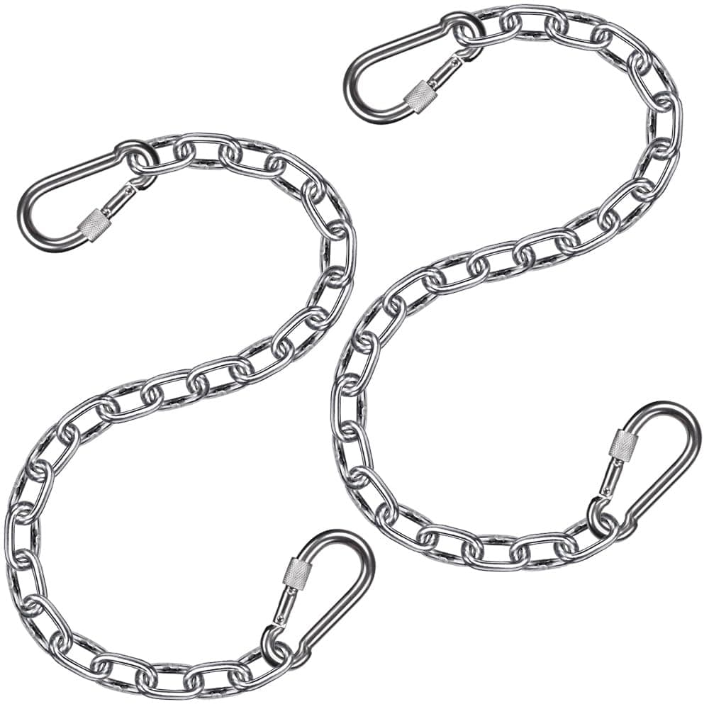 BeneLabel 2pcs Swing Chains, 60cm Hammock Chair Chain Heavy Duty Adjustable Metal Boxing Hanging Supplies with M8 Carabiners Punching Bag Sandbag Extender Kit, 5mm Diameter, up to 1000lbs / Silver