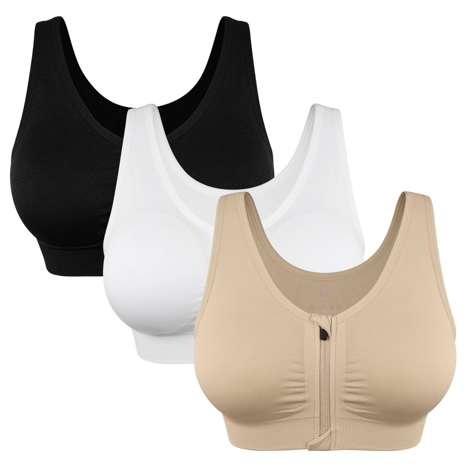 Women's Zip Front Sports Bra Wireless Post-Surgery Bra Active Yoga Sports Bras
