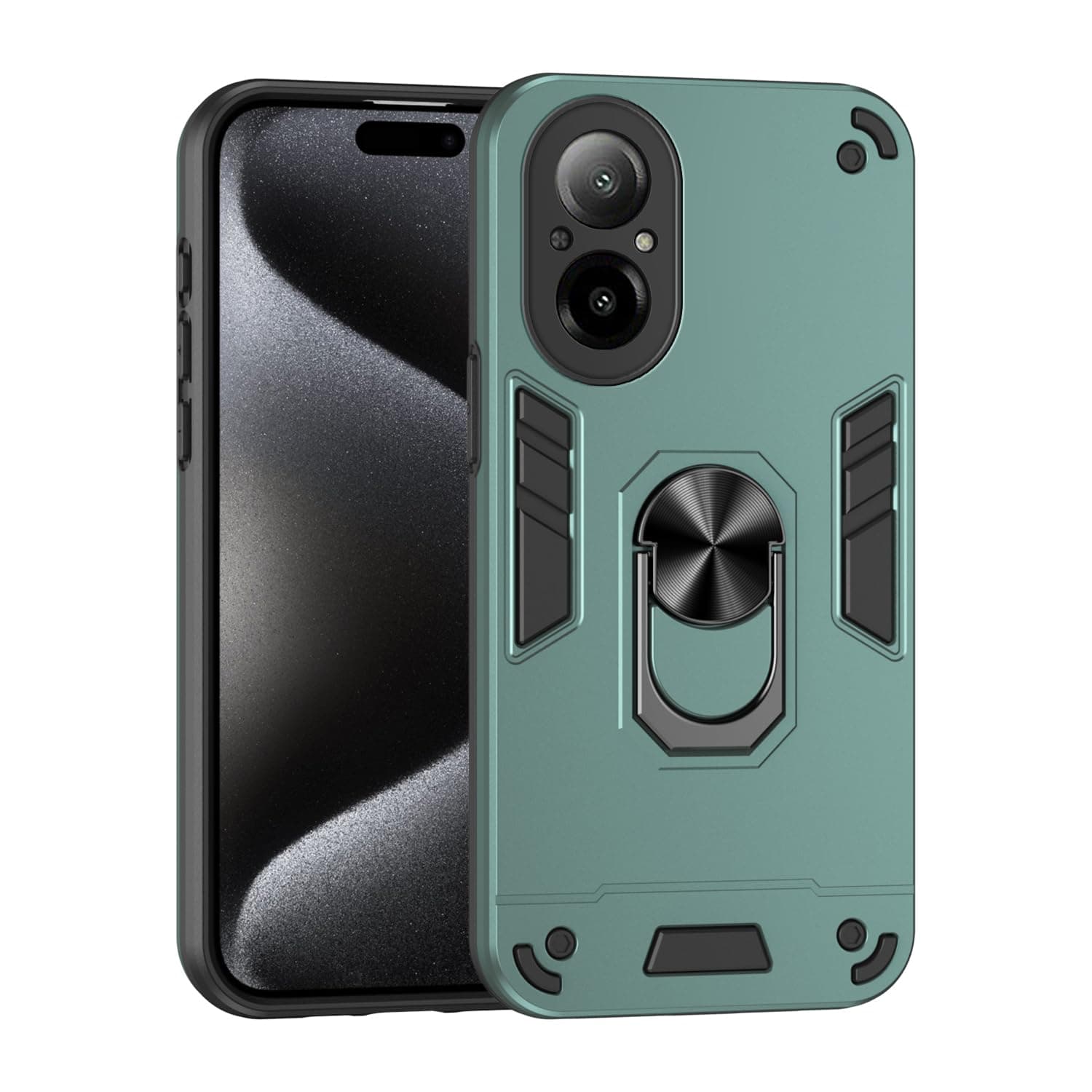 Compatible with Realme C67 4G (Not 5G) Case,Car Mount Magnetic Kickstand,Compatible with Realme C67 4G (Not 5G) RMX3890 2 in 1 Phone Case Cover Green