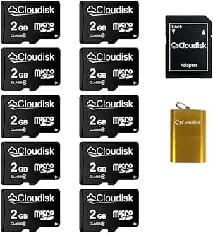 Pack of 10 Micro SD Card 2GB Flash Memory Card C6 with SD Adapter, Card Reader