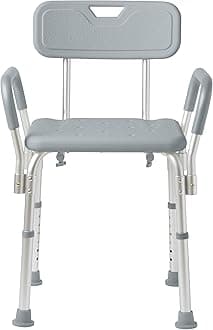 Shower Chair with Back and Padded Arms, Bath Seat with Removable Back, Supports up to 350 lbs, Gray