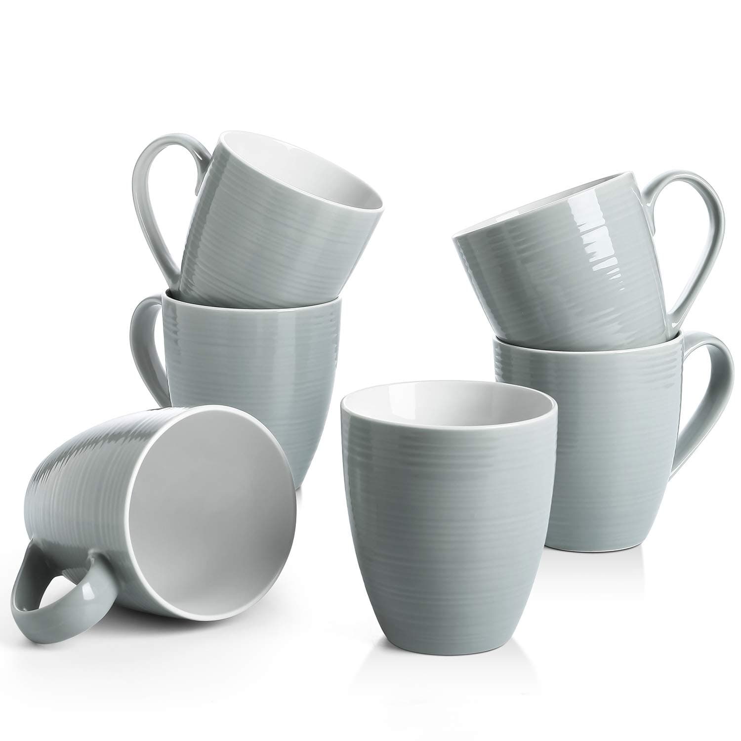 DOWAN Coffee Mugs, 17 Oz Coffee Mug Set of 6, Corrugated Tea Mugs (Grey)