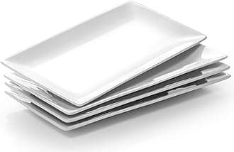 DOWAN Serving Platter – 12" x 6" Ceramic Rectangular Plates – Set of 4 Oblong Porcelain Dishes for Sushi, Appetisers, Party Food, Steak, Cake, Dessert – Dishwasher Safe - Soft White