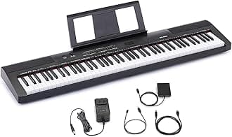Amazon Basics 88-Key Semi-Weighted Digital Piano, Electric Keyboard with Sustain Pedal, Power Supply, 2 Speakers, Lesson Mode, Recording, USB Connectivity, Black