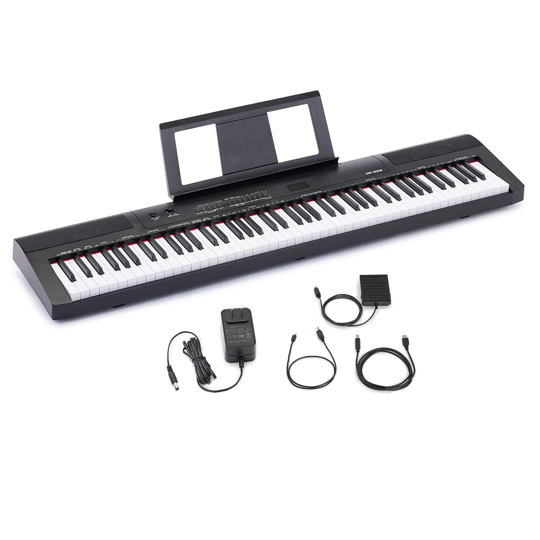 Amazon Basics 88-Key Semi-Weighted Digital Piano, Electric Keyboard with Sustain Pedal, Power Supply, 2 Speakers, Lesson Mode, Recording, USB Connectivity, Black