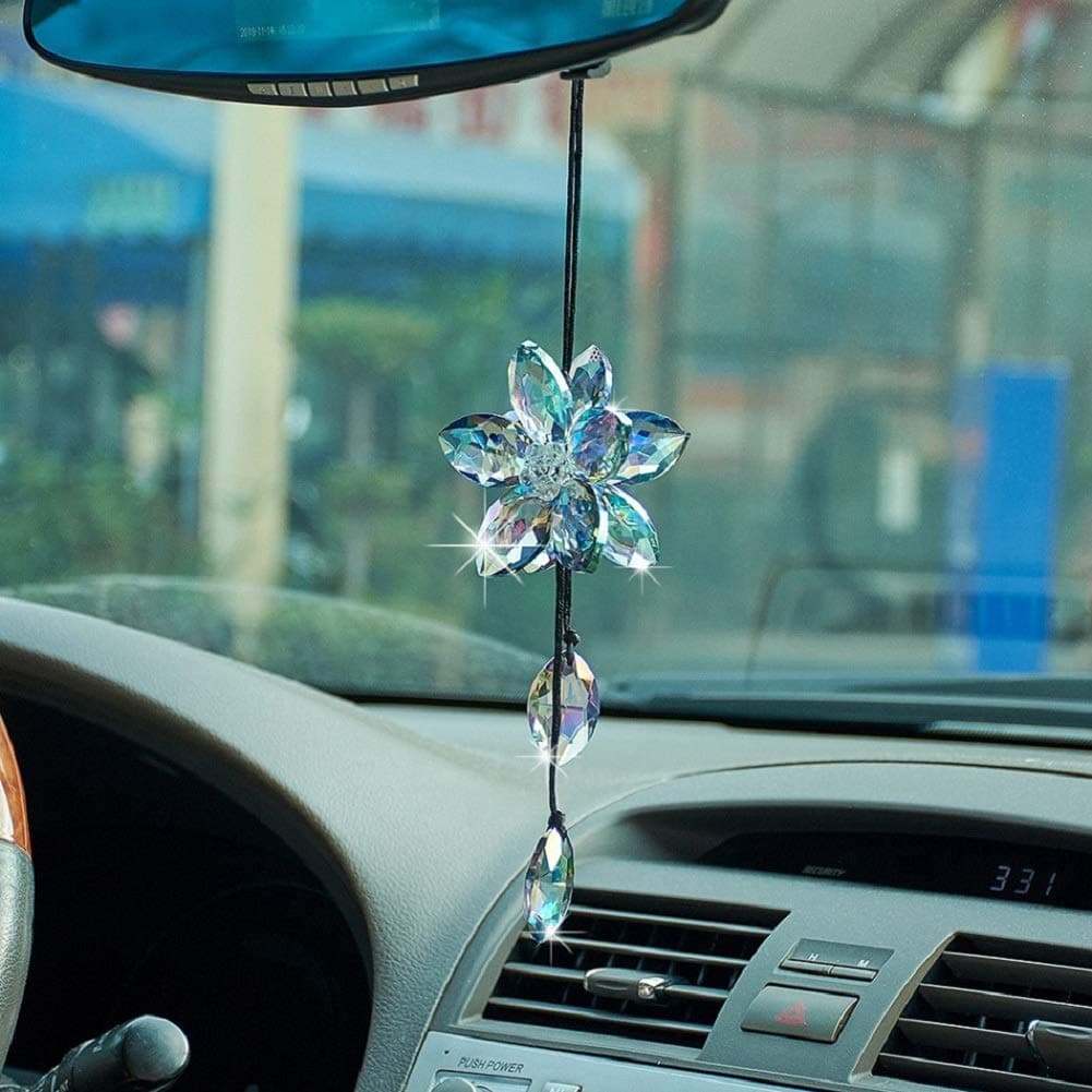 Crystal Flower Car Rear View Mirror Pendant
