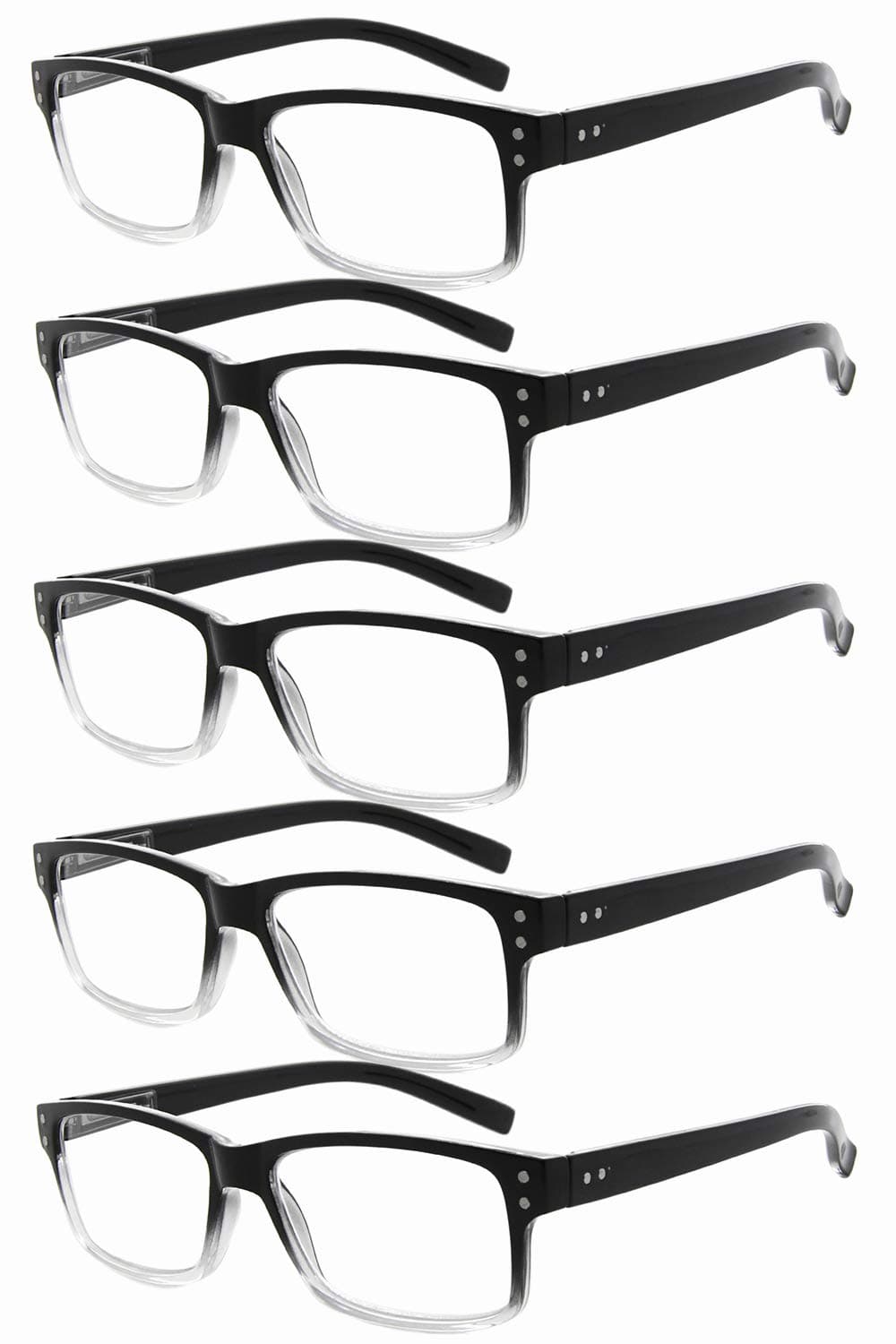 Eyekepper +2.00, Black/Clear-5pcs All Clear Lens: 5-pack Spring Hinges Vintage Reading Glasses Men +2.00