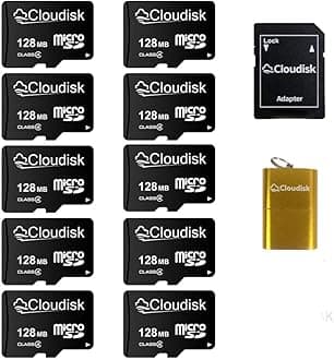 Pack of 10 Micro SD Card 128MB not 128GB Small Capacity Memory Card C4 with Adapter, Card Reader (128MB)