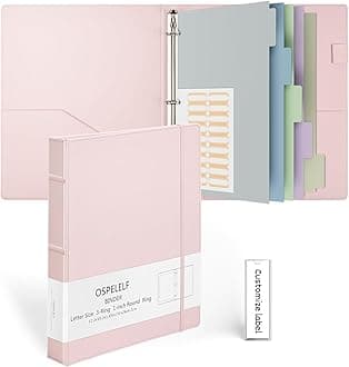 Vintage Hardcover 3 Ring 1 inch Leather Binder, Professional Binders Organizer Suitable for Letter Size Documents, Binder Dividers with Tabs, Faux Pink Leather