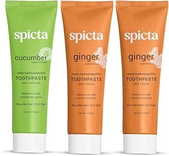 Spicta Cucumber Mint & Ginger Mint Natural Hydroxyapatite Toothpaste | Teeth Whitening, Removes Bad Breath, Tartar, Plaque I Herbal, Fluoride Free, SLS Free Toothpaste for Adults & Kids | Pack of 3