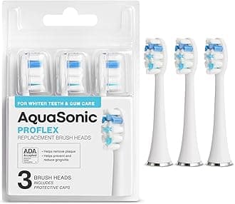 AquaSonic Proflex Replacement Brush Heads | for Whiter Teeth & Gum Care | Compatible with Many AquaSonic Toothbrush Handles (3 Pack White)