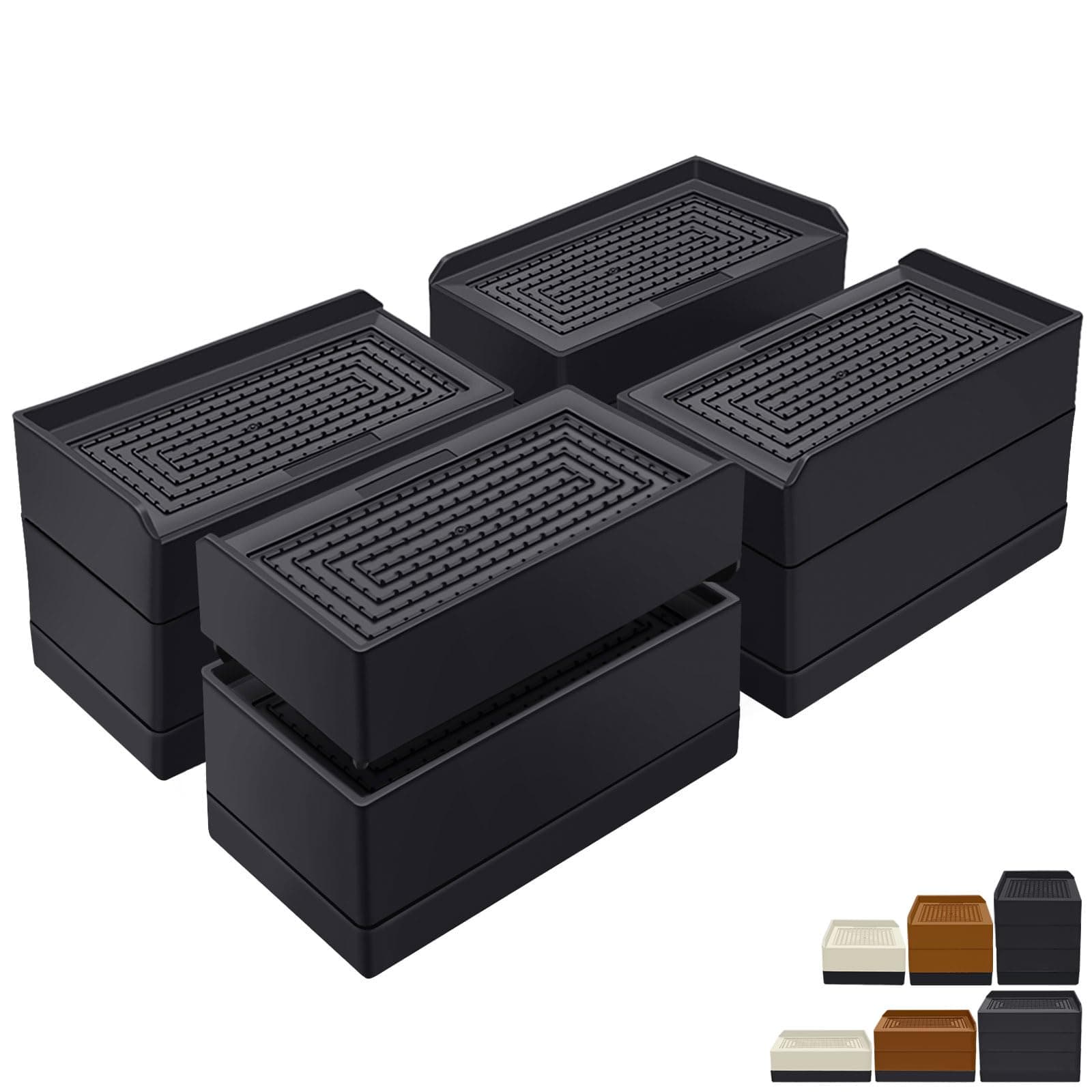 Rectangle Bed Risers, 3 Inch Heavy Duty Adjustable Furniture Risers for Bed Sofa Table and Couch Lift,Support Up to 1,300 Lbs (4 Pack-Black)