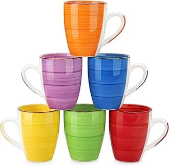 vancasso BONITA Coffee Cups Set of 6, Stoneware Mugs, 500 ml Coffee Cups with Handle, Espresso Cups, Large Tea Cups, Suitable for Various Drinks, Colourful Colour