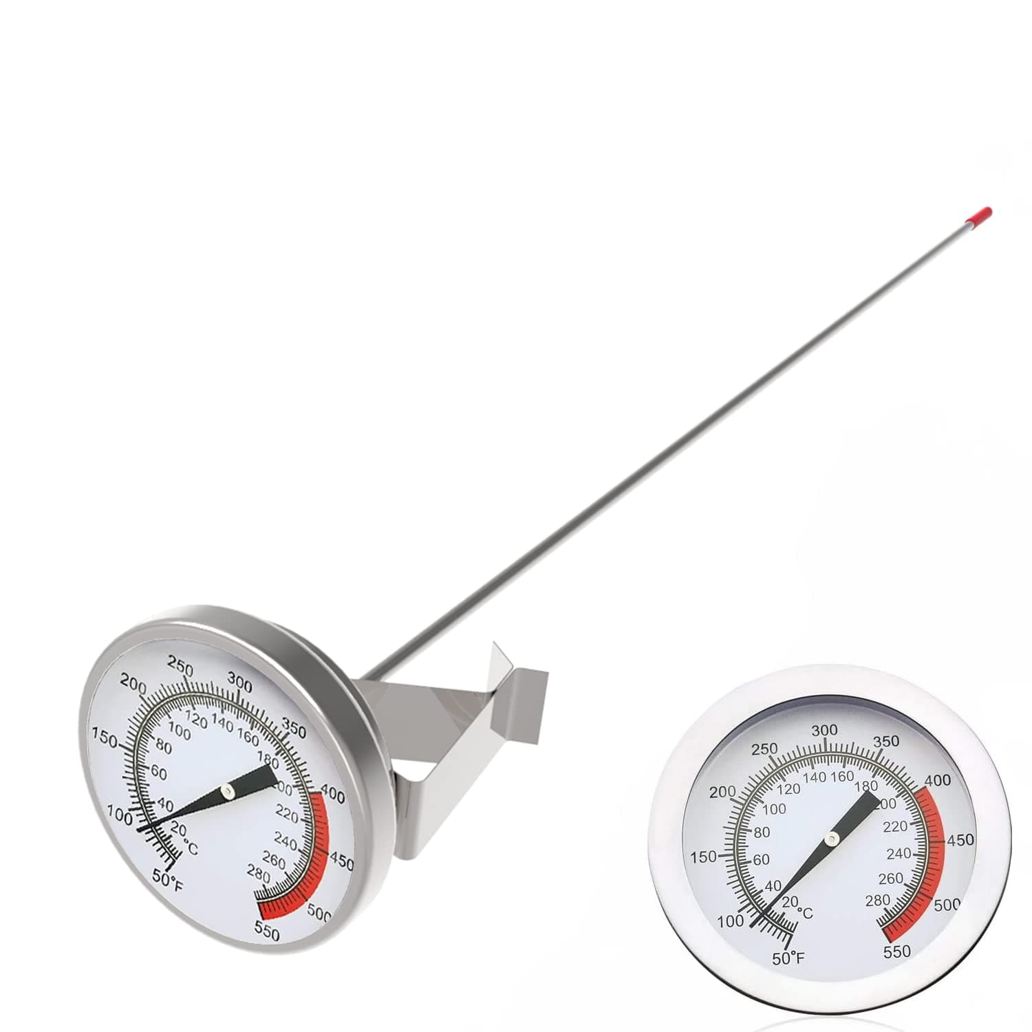 Lightbeam 16" Long Stem Deep Fry Thermometer with Pot Clip, Instant Read 2" Dial Meat BBQ Turkey Thermometer Candy Thermometer for Deep Fry, Turkey, Grill, Candy & Coffee etc