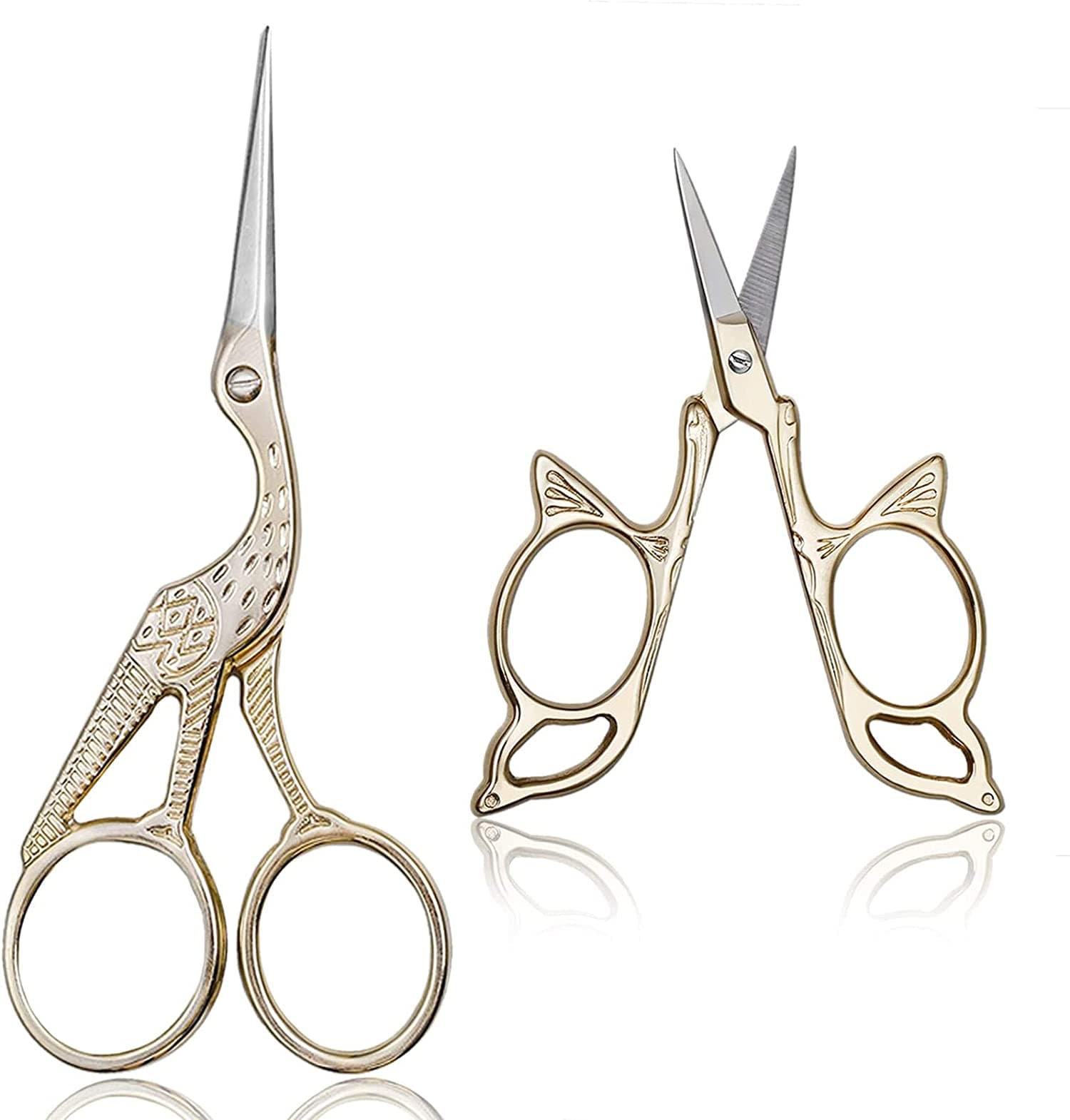 ELECDON Embroidery Scissors, Classic Stork Scissors Gold Stainless Steel Sharp Tip Crane and Butterfly Design Sewing Scissors DIY Tools for Embroidery, Sewing, Craft, Art Work, and Everyday Use