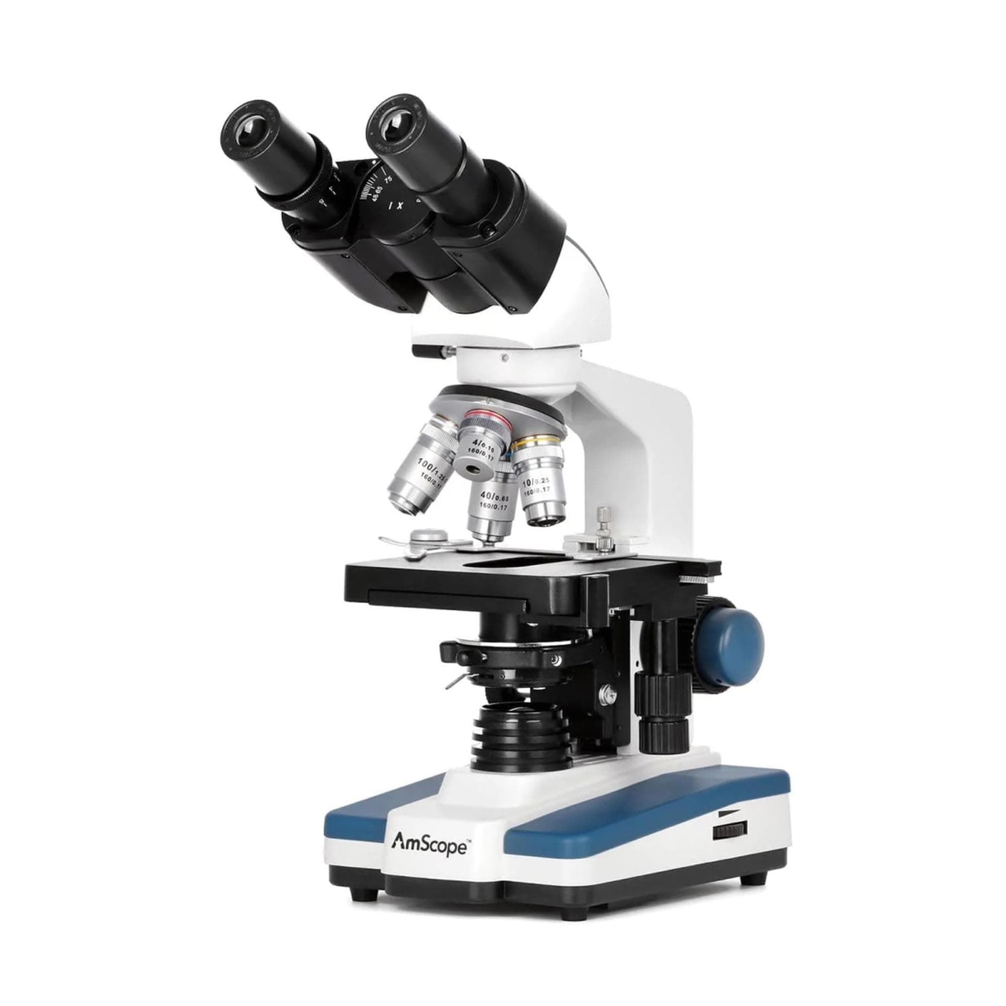 AmScope B120C Siedentopf Binocular Compound Microscope, 40X-2500X Magnification, Brightfield, LED Illumination, Abbe Condenser, Double-Layer Mechanical Stage