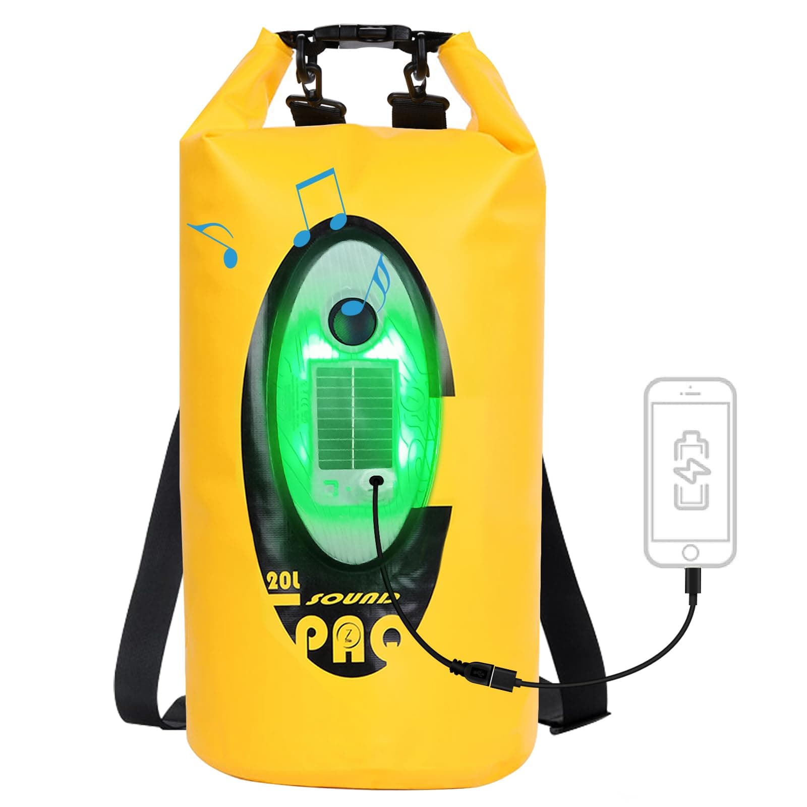 Dry Bag Waterproof with Solar Bluetooth Speaker & Light - 10L/20L Roll Top Dry Sack Keeps Gear Dry for Men Women Kayaking, Beach, Rafting, Boating, Hiking, Camping and Fishing