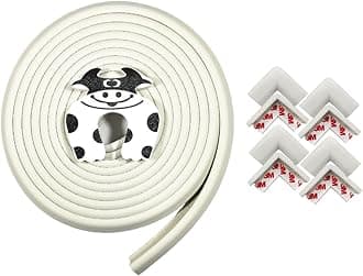 BabySafeHouseEdge Guard and Corner Protector Extra Long 19Ft (16.5Ft Edge, 8 Pre-Taped Corner Guards) and Cow Shape Door Stopper for Baby Proofing Child Safety (White Color) 5 Meter