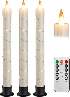 Da by 3 Pcs Flickering Flameless Battery Operated Taper Candle-Window Candles with Remote and Time-LED 3D Dynamic Flame-9.6 Inches for Wedding, Party,Home Decoration-Ivory