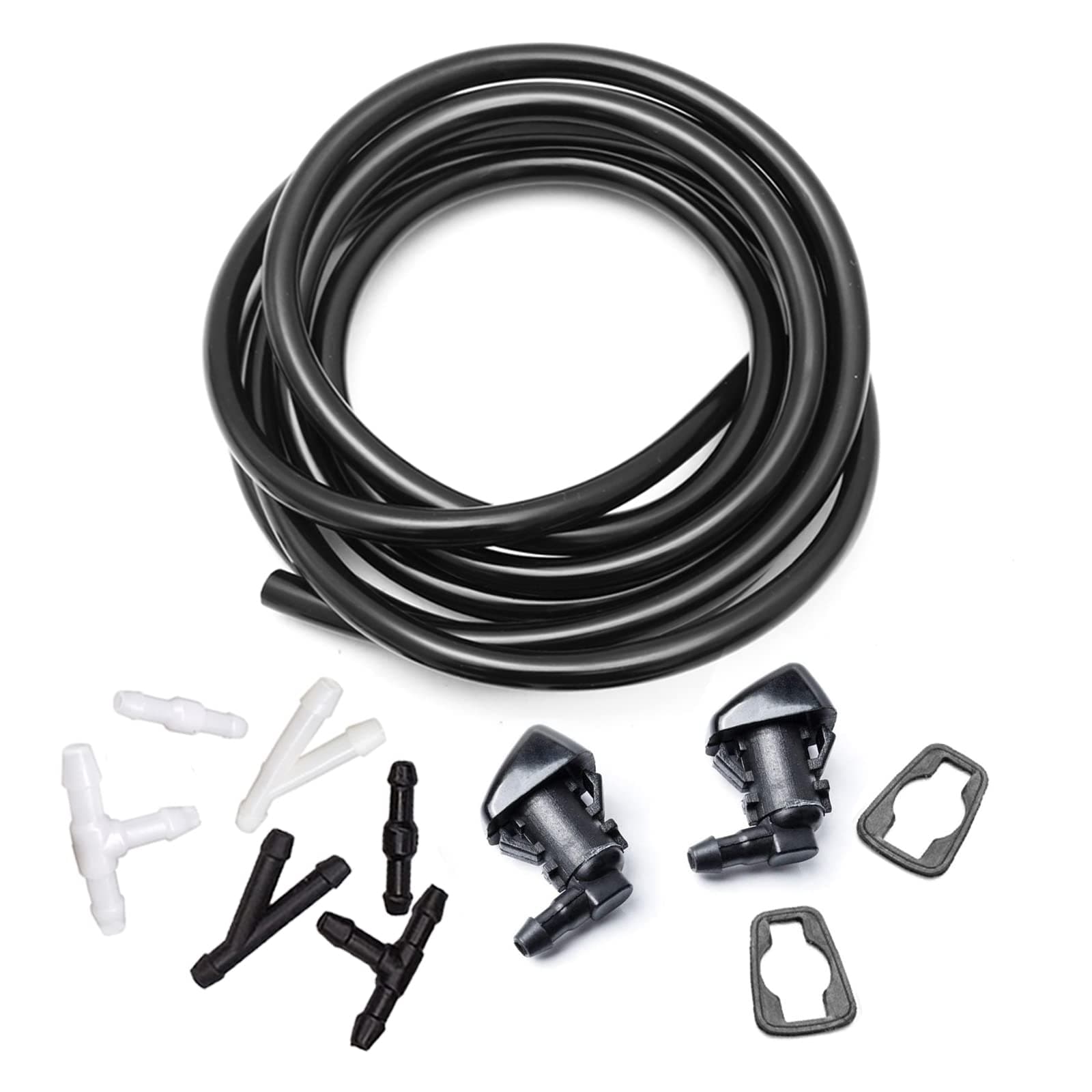 Front Windshield Washer Nozzles Kit for 05-16 Jeep Grand Cherokee 05-13 Chevy Malibu 05-10 Pontiac G6 07-10 Saturn Aura 55372143AB 55079049AA Wiper Spray Washer Jet with 3M Fluid Hose & 6 Connectors