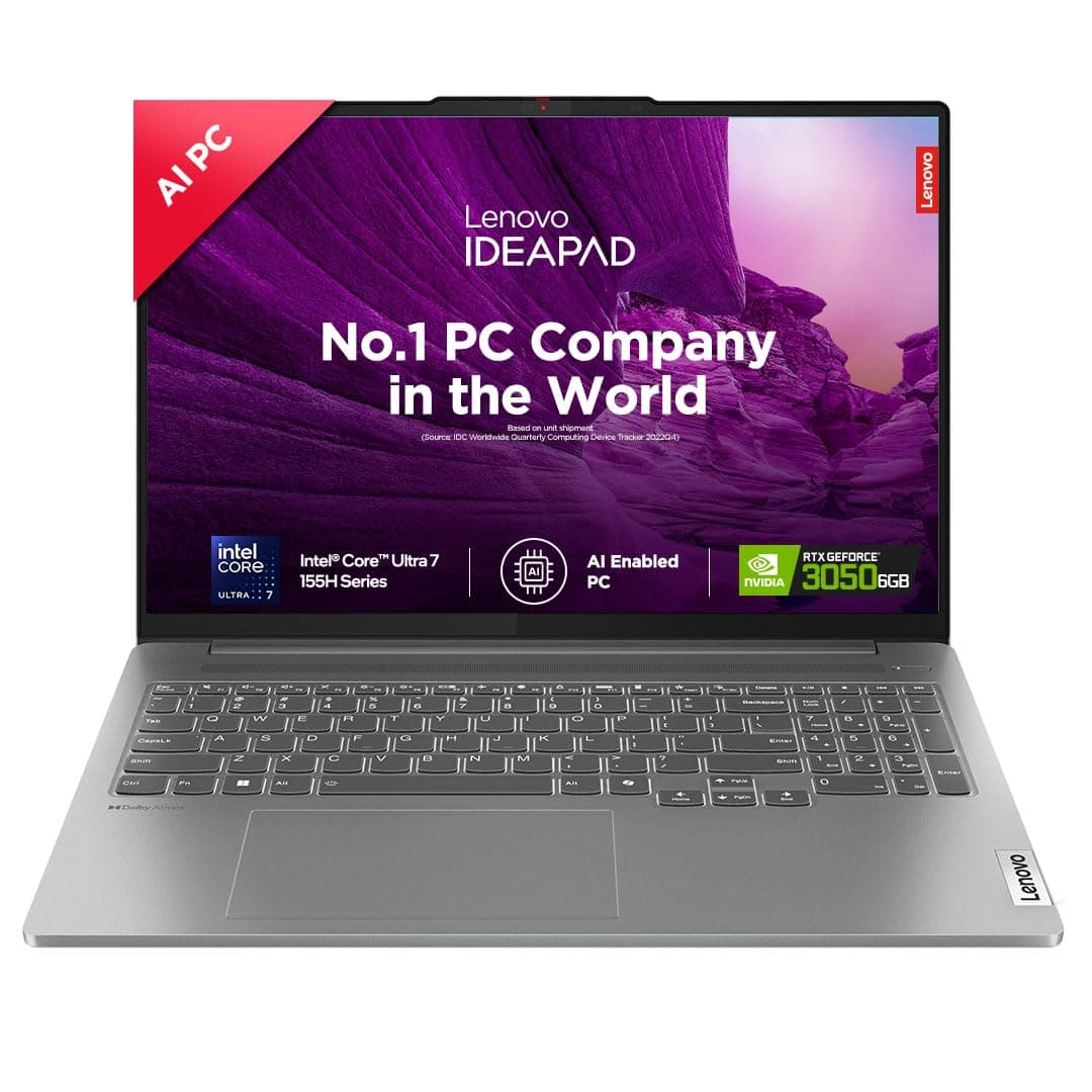 IdeaPad Pro 5 Intel Core Ultra 7 155H Built-in AI 16" (40.6cm) 2K OLED 400Nits 120Hz Laptop (16GB/1TB SSD/NVIDIA RTX 3050 6GB/Win11/MSO 21/FHD+IR Camera/1Yr ADP Free/Grey/1.9Kg), 83D4002NIN