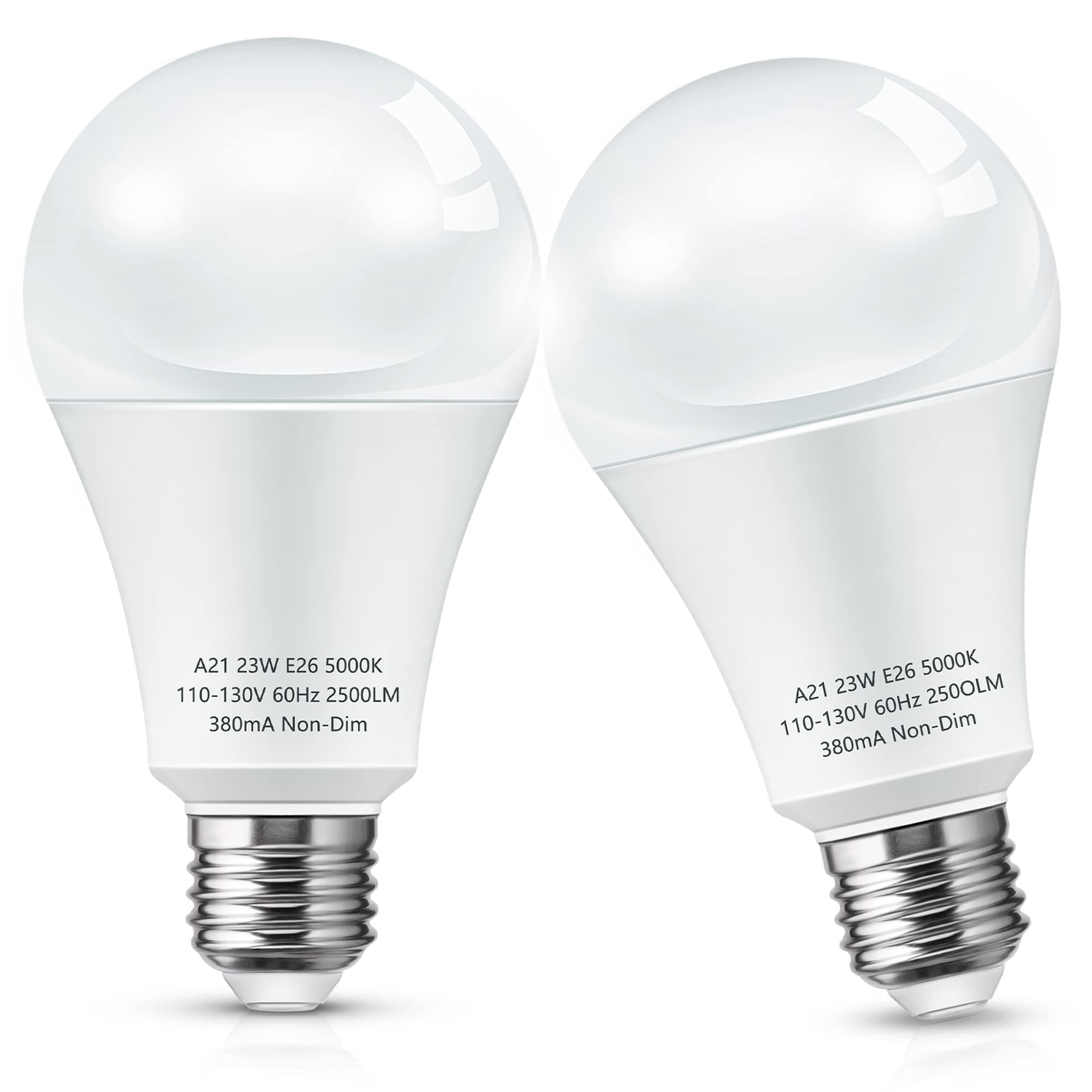 L LOHAS LED Super Bright White LED Light Bulb, A21 23W(150-200Watt Equivalent), 2500 High Lumen, 5000K Daylight, Garage Light Bulbs, E26 Porch Light Bulb, Non-Dim, No Flicker for Home Lighting, 2-Pack