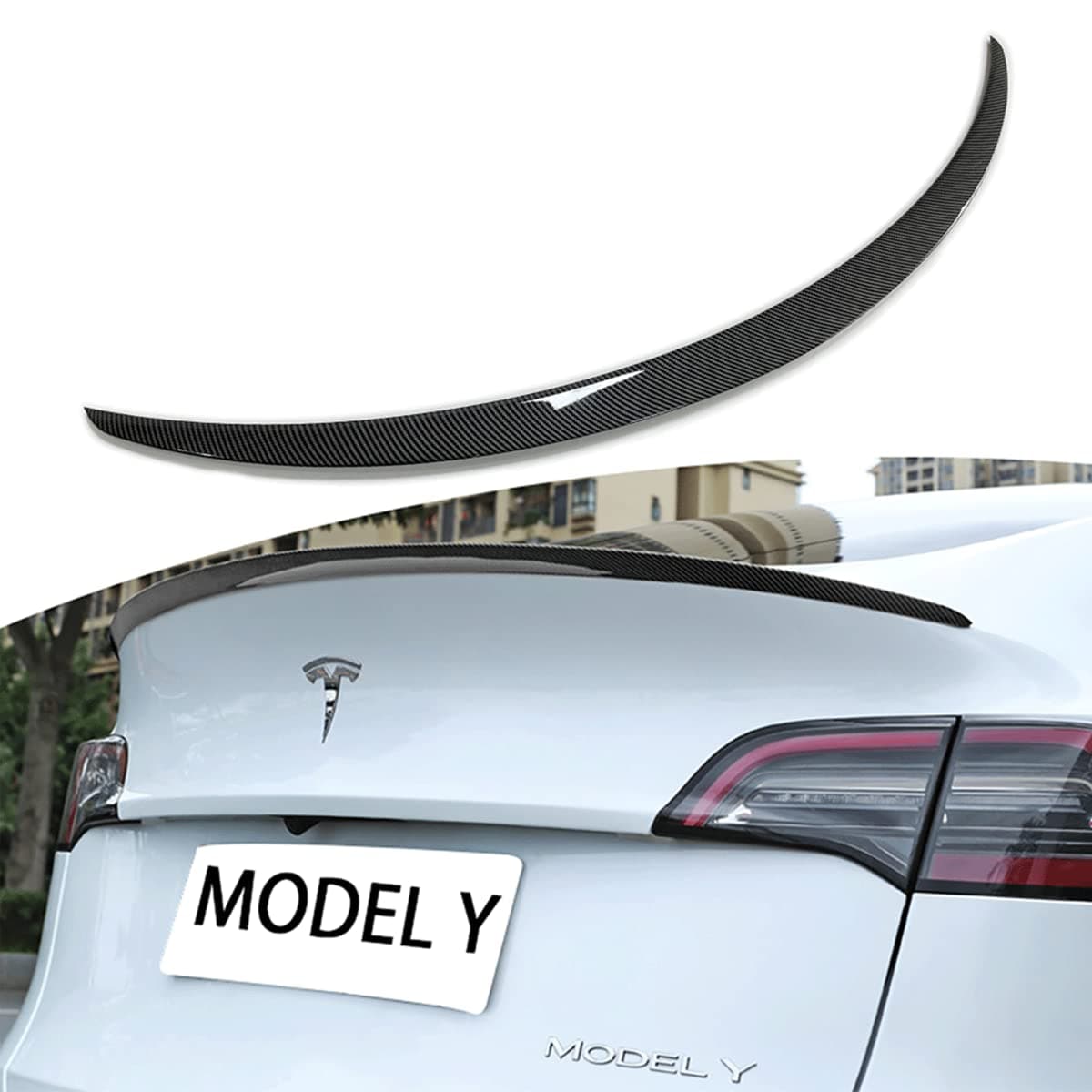 for Tesla Model Y Rear Spoiler Wings ABS for 2020-2024 Tesla Model Y Trunk Lip Tail Wing Rear Trunk Lid (OEM Spoiler, Carbon Fiber)