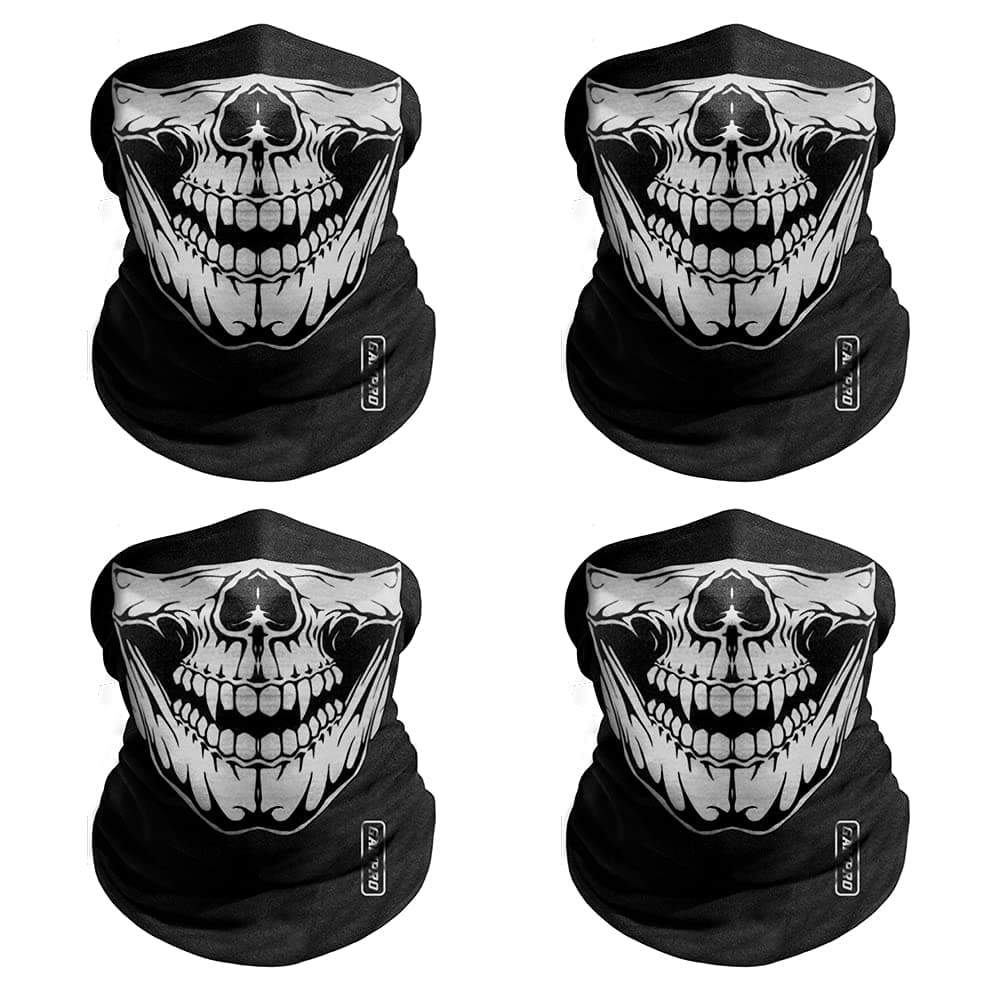 GAMPRO Skull Face Mask Motorcycle Half Face Masks 2 Pcs Microfiber Sun Dust Wind Protection for Hiking Camping Climbing Fishing Hunting Motorcycling Headband Scarf Headwrap Neckwarmer