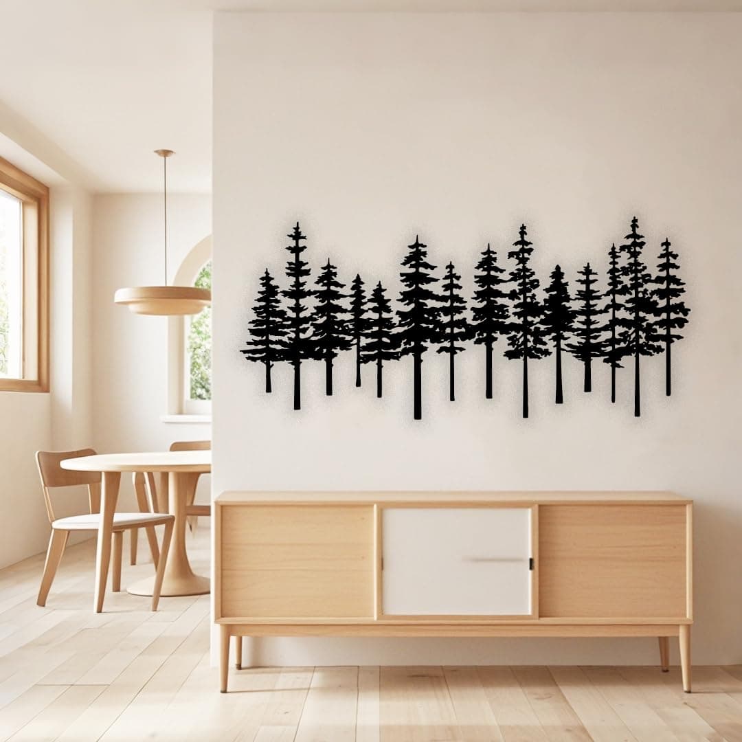 Metal Pine Tree Wall Art Decor Nature Home Decor Cedar Trees Metal Sign Wall Decorations for Living Room, Forest Decor, Nature Lover Gift Black