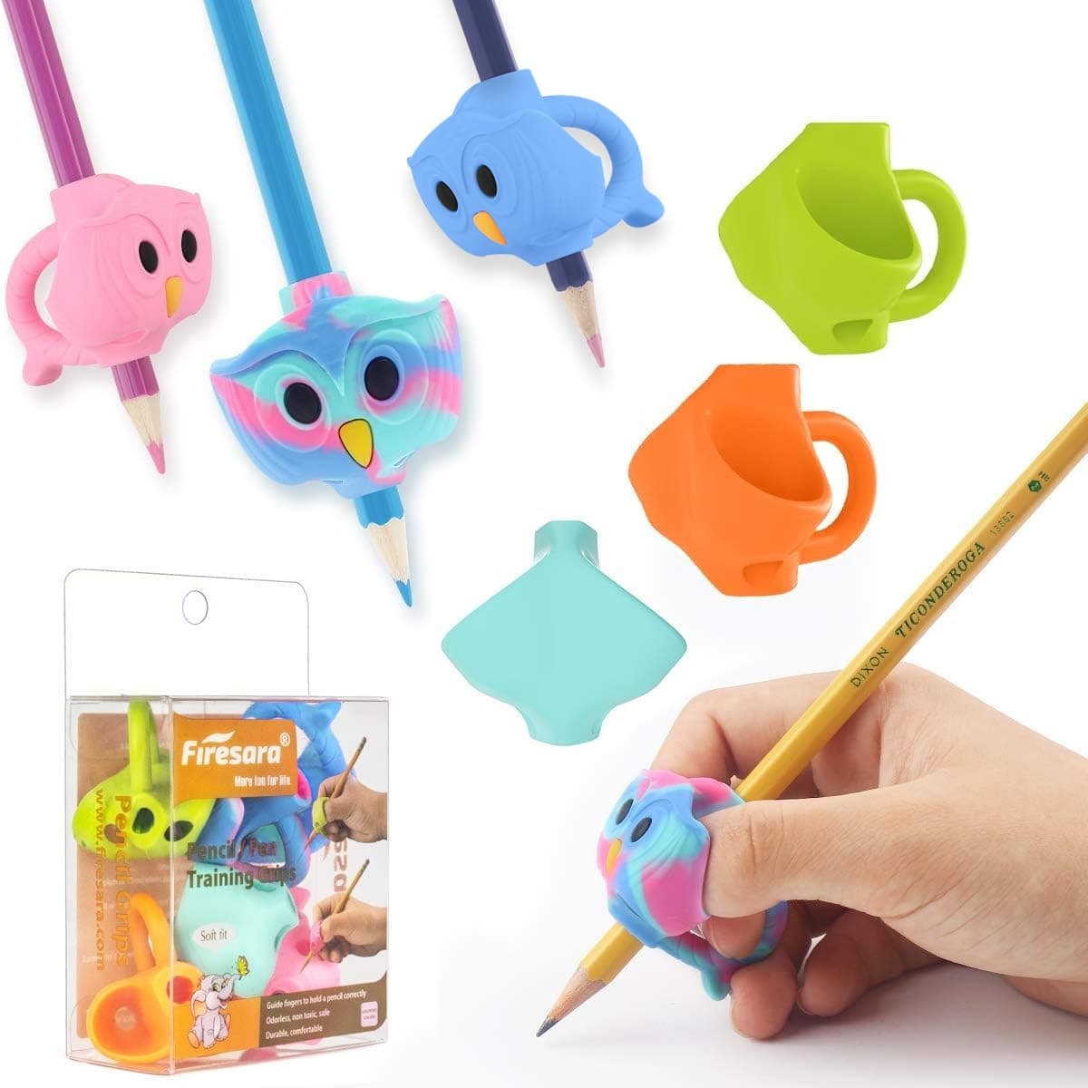 Firesara Training Grips, Original Owl Training Grips Three Fingers Fixed Pencil Correction Grips for Kids Handwriting Posture Correction Children Adults Special Needs for Lefties or Righties (6PCS)